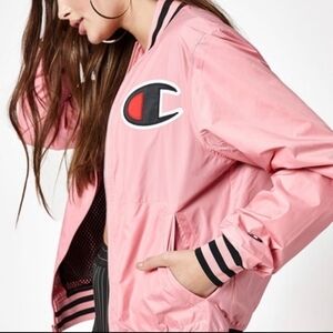 Champion pink satin bomber jacket oversized fit women's size xs